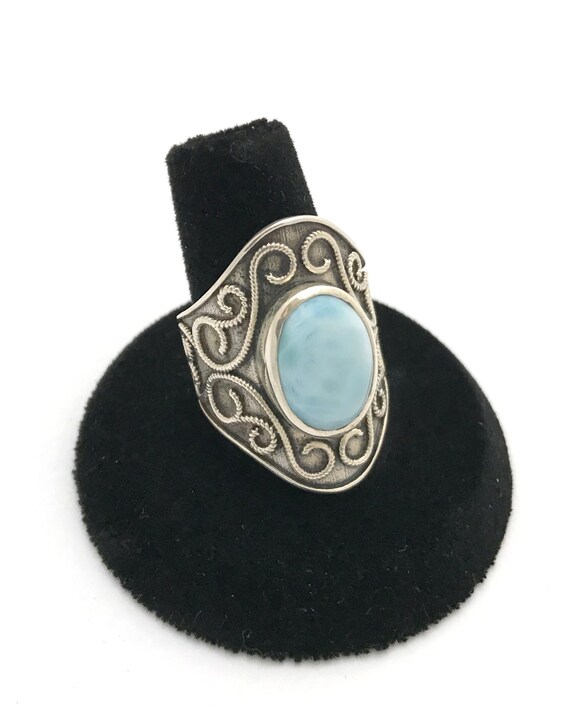 Larimar ring, wide sterling silver setting, size 9 - image 4