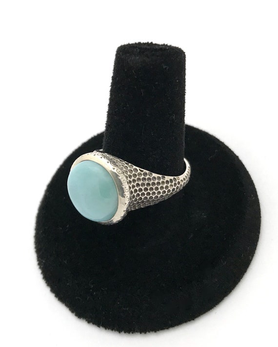 Larimar ring, sterling silver textured band, size… - image 3