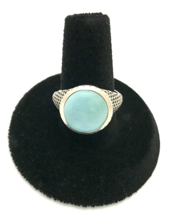 Larimar ring, sterling silver textured band, size… - image 2