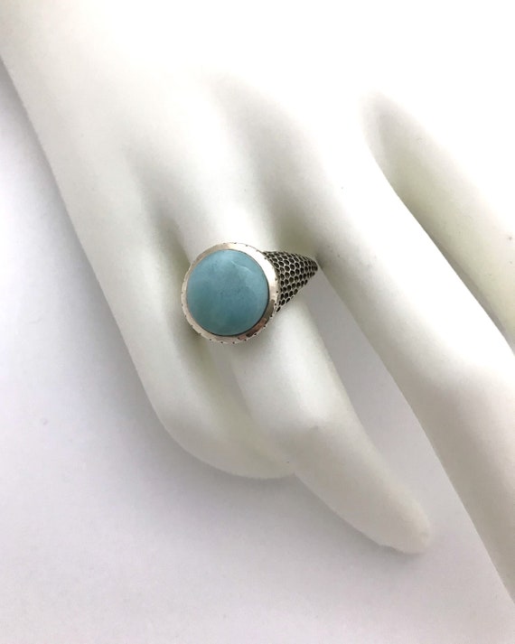 Larimar ring, sterling silver textured band, size… - image 9