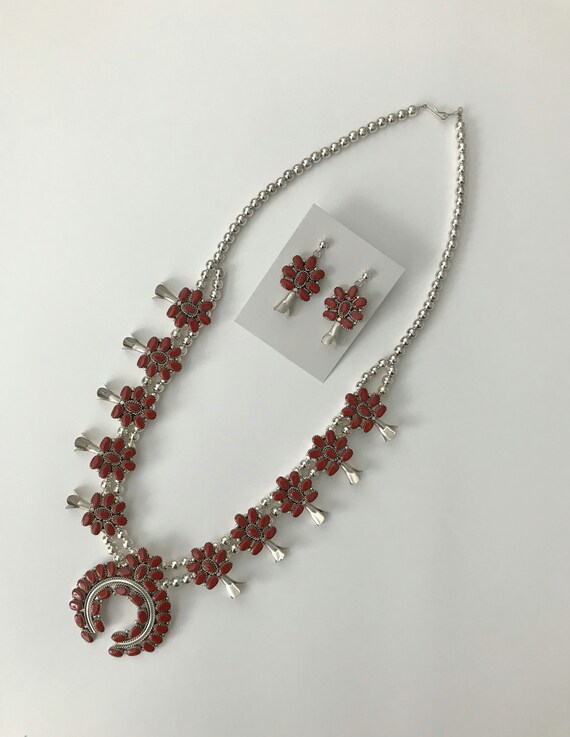 353 Gram Vintage Native American Navajo Turquoise Coral Sterling Silver Squash Blossom Necklace 353 Gram Vintage Native American Navajo Turquoise Coral Sterling Silver Squash Blossom Necklace