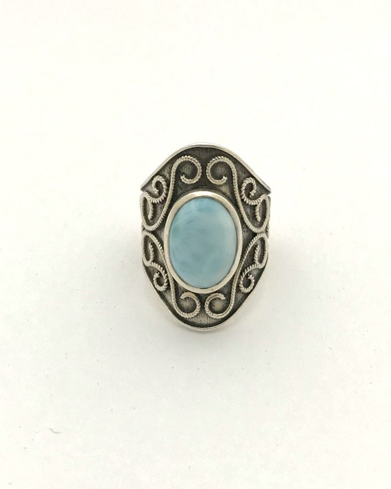 Larimar ring, wide sterling silver setting, size 9 - image 2