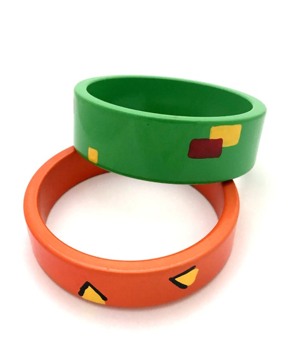 Two 1980s handmade painted wood bangles - image 5