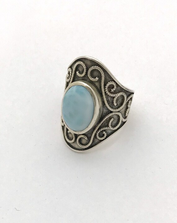 Larimar ring, wide sterling silver setting, size 9 - image 1