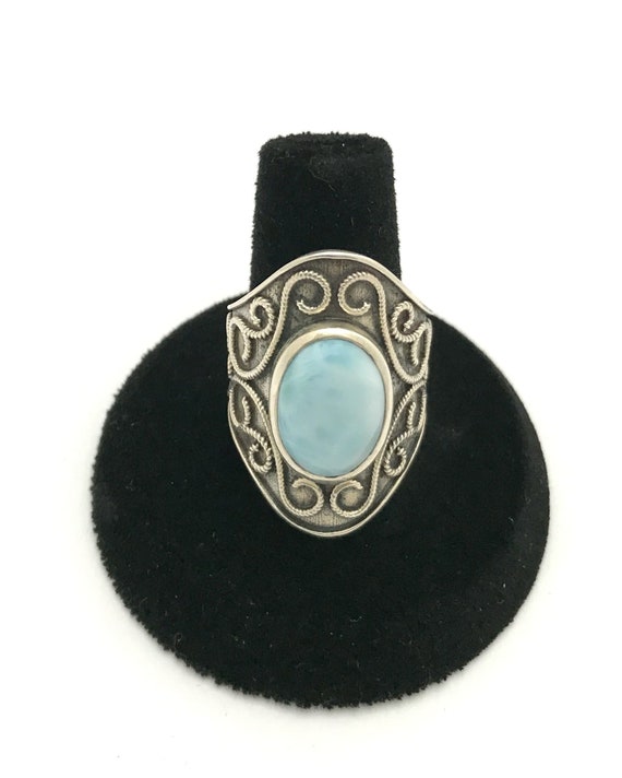 Larimar ring, wide sterling silver setting, size 9 - image 3