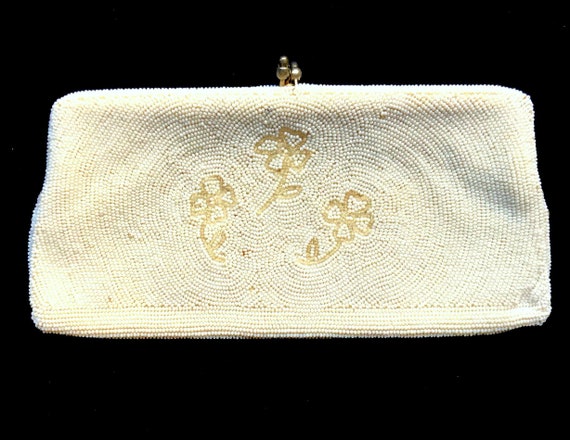 1950s Siletti white beaded handmade clutch - image 1