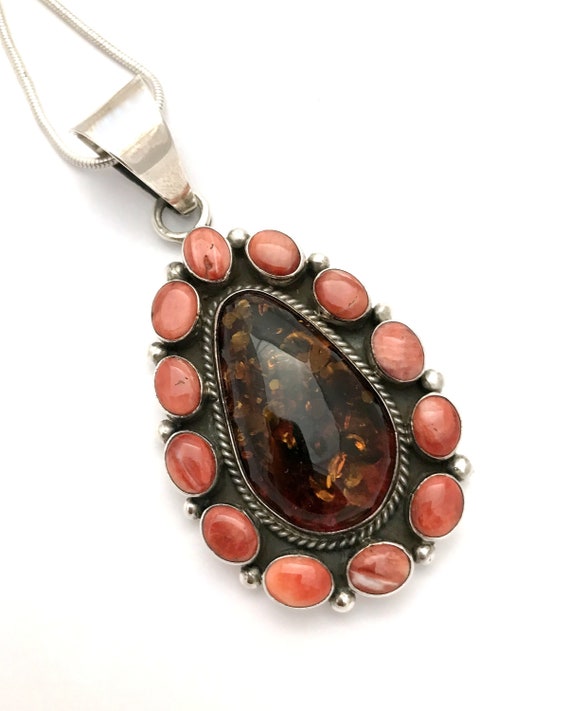 Navajo signed Bea Tom Baltic amber and spiny oyst… - image 4