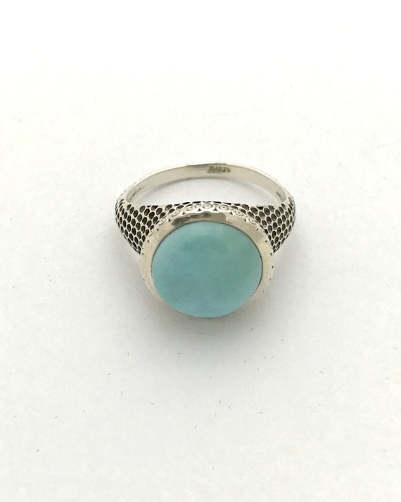 Larimar ring, sterling silver textured band, size… - image 5