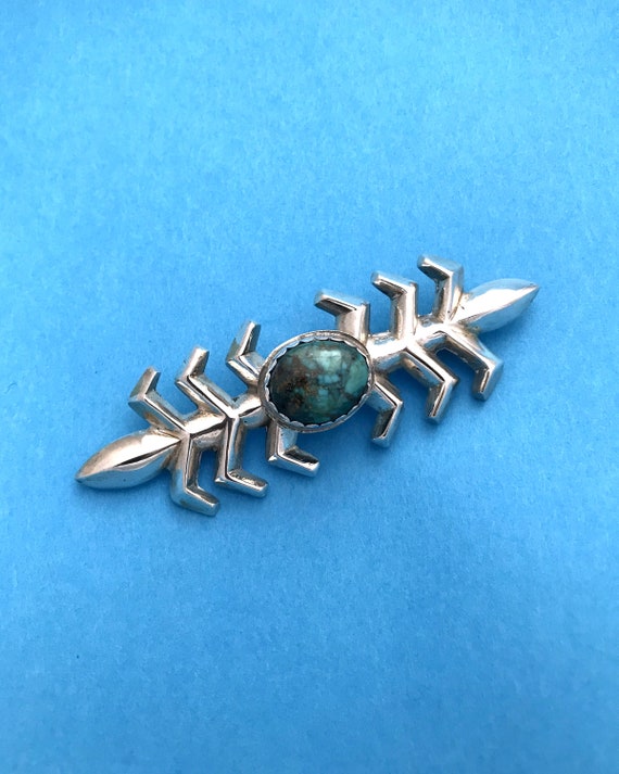 Unique Vintage Native American Navajo Pilot Mountain Turquoise Sterling Silver Pin Unique Vintage Native American Navajo Pilot Mountain Turquoise Sterling Silver Pin