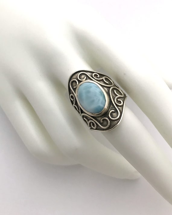 Larimar ring, wide sterling silver setting, size 9 - image 7