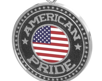 Men's 925 Sterling Silver American Pride Medal Pendant with Flag, 33mm