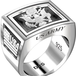 Men&#39;s Heavy 0.925 Sterling Silver US Army Ring Band