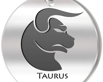 0.925 Sterling Silver Taurus Bull April & May Zodiac Pendant Necklace