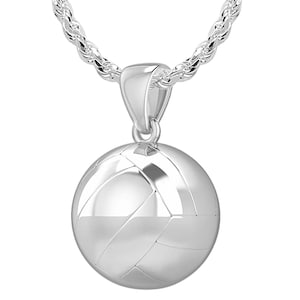 US Jewels Ladies 925 Sterling Silver 3D Small 13mm Volley Ball Sports Charm Pendant Necklace
