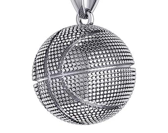 US Jewels 925 Sterling Silver Textured Basketball Sports Pendant, Available in Two Sizes