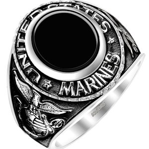 Herren Antik 0,925 Sterling Silber United States US Marine Corps Military Solid Back Ring