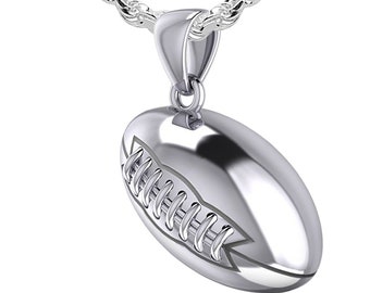 US Jewels Men's Large 925 Sterling Silver 20mm 3D Football Pendant Necklace