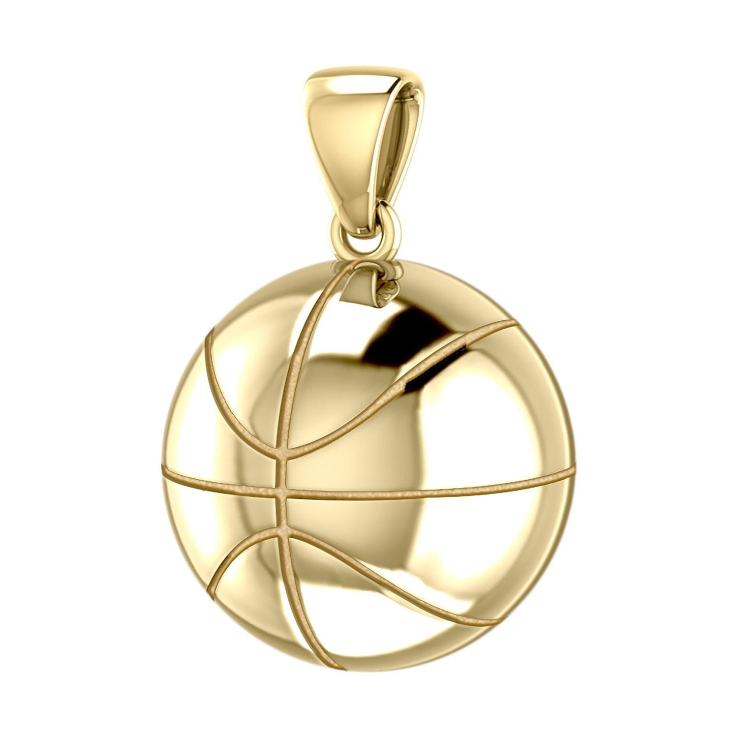 US Jewels 14K Yellow Gold 3D Basketball Pendant Available in Two