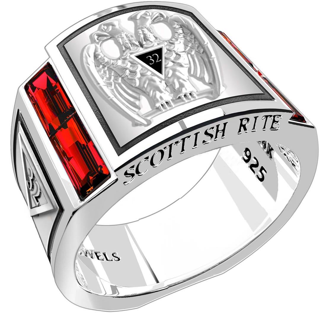 Silver Scottish Rite Rings Men's Scottish Rite 925 Sterling Silver Lab-created Ruby Freemason ...
