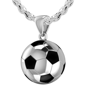 Extra Large 925 Sterling Silver 3D Soccer Ball Football Pendant Necklace, 25mm