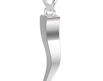 Men's 28mm 925 Sterling Silver Cornicello Italian Horn Good Luck Pendant Necklace
