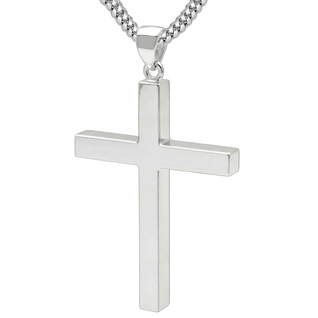 Men's XXL Heavy Solid 3in 925 Sterling Silver Cross Pendant Necklace ...