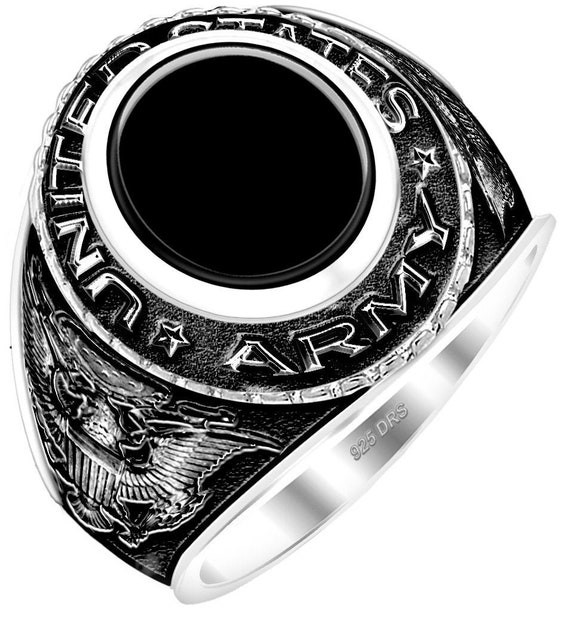 Sterling Silver US ARMY Men's CZ Birthstone Ring 