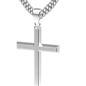 Colar masculino com pingente de cruz cristã angular, tamanho XL, 2 pol., em prata esterlina 925, 50 mm
