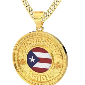 Men&#39;s 14k Yellow Gold Puerto Rican Pride Pendant Necklace, 33mm