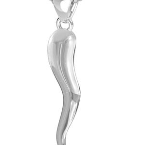 Men&#39;s 925 Sterling Silver Italian Horn Cornicello Amulet Pendant Necklace, 28mm