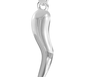 Men&#39;s 925 Sterling Silver Italian Horn Cornicello Amulet Pendant Necklace, 28mm