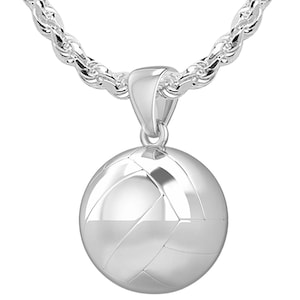 US Jewels Men&#39;s Large 925 Sterling Silver 18.5mm 3D Large Volley Ball Sports Charm Pendant Necklace