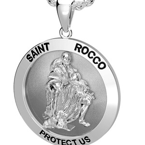 US Jewels Ladies 925 Sterling Silver 22mm Saint Rocco Antique Finish Pendant Necklace, 18in - 24in