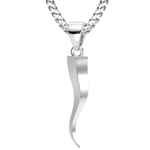 Men&#39;s Large Squared 925 Sterling Silver Italian Horn Good Luck Cornicello Pendant Necklace, 39m