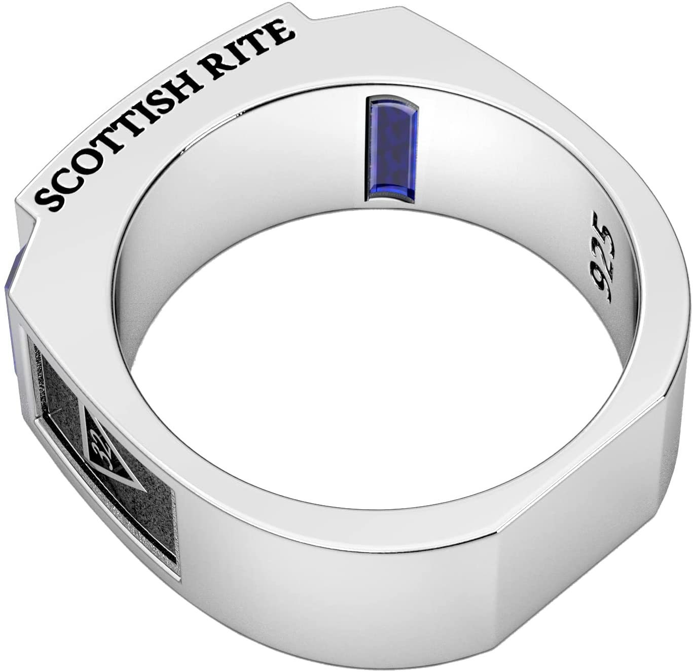 Silver Scottish Rite Rings Men's 8mm 0.925 Sterling Silver Scottish Rite Synthetic Sapphire ...