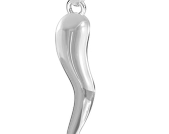 Men&#39;s 925 Sterling Silver Italian Horn Cornicello Amulet Pendant Necklace, 35mm