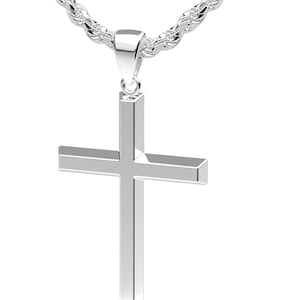 Men&#39;s XL Heavy 2in 925 Sterling Silver Christian Angled Cross Pendant Necklace, 50mm