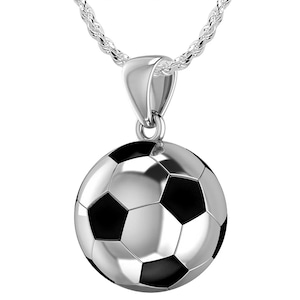 Petit collier à pendentif ballon de football 3D en argent sterling 925, 13 mm