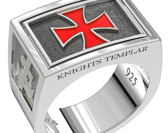 Anillo de plata de ley 925 para hombre, estilo masón, Caballeros Templarios.
