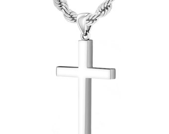Men's XL Heavy Solid 2in 925 Sterling Silver Cross Pendant Necklace, 50mm