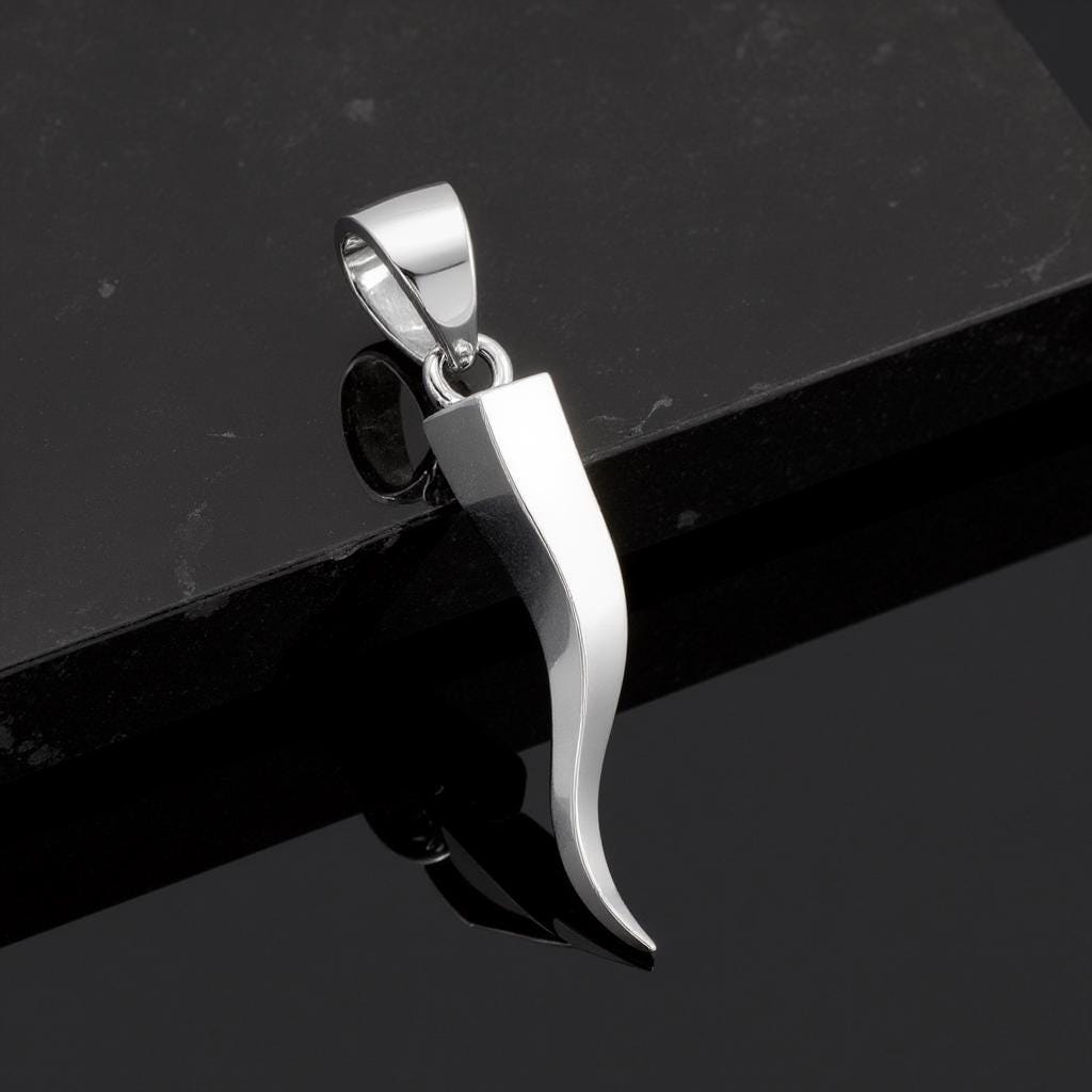 Ciondolo portafortuna da uomo in argento sterling 925 con cornicello in corno italiano da 28 mm - Italia