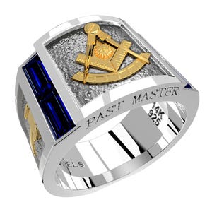Men&#39;s Past Master Two Tone 0.925 Sterling Silver and 14k Yellow Gold Lab-Created Sapphire Ring