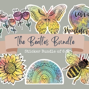 Pacotes de adesivos | Adesivos desenhados à mão | Desenhos inspirados nos Beatles | Adesivos dos Beatles | Adesivos variados | Pacote de adesivos à prova de intempéries
