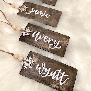 Wooden Stocking Tags Modern Farmhouse Gift Tags Natural Wood Beads Christmas Family Stockings