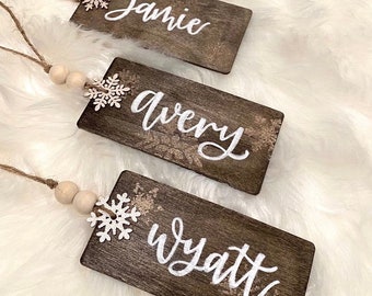 Wooden Stocking Tags | Modern Farmhouse Gift Tags Natural Wood Beads | Christmas Gift Tag | Family Stockings | Christmas Stocking Name Tags