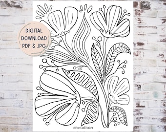 Printable Floral Coloring Page Digital Download Adult Coloring Flower Design Page for Relaxation and Stress Relief