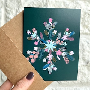 Carte de Noël Carte de voeux flocon de neige Carte de correspondance vierge Carte verte flocon de neige floral