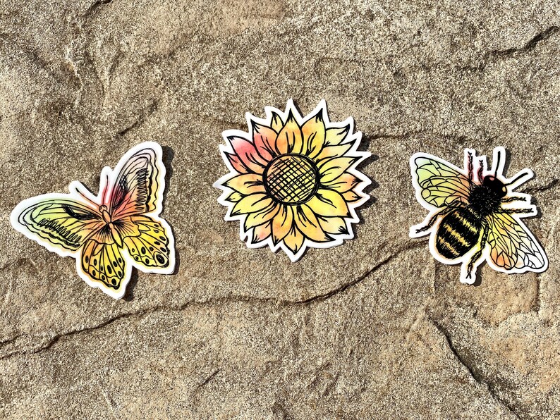 Watercolor Sunflower Sticker Matte Vinyl Water Bottle | Etsy