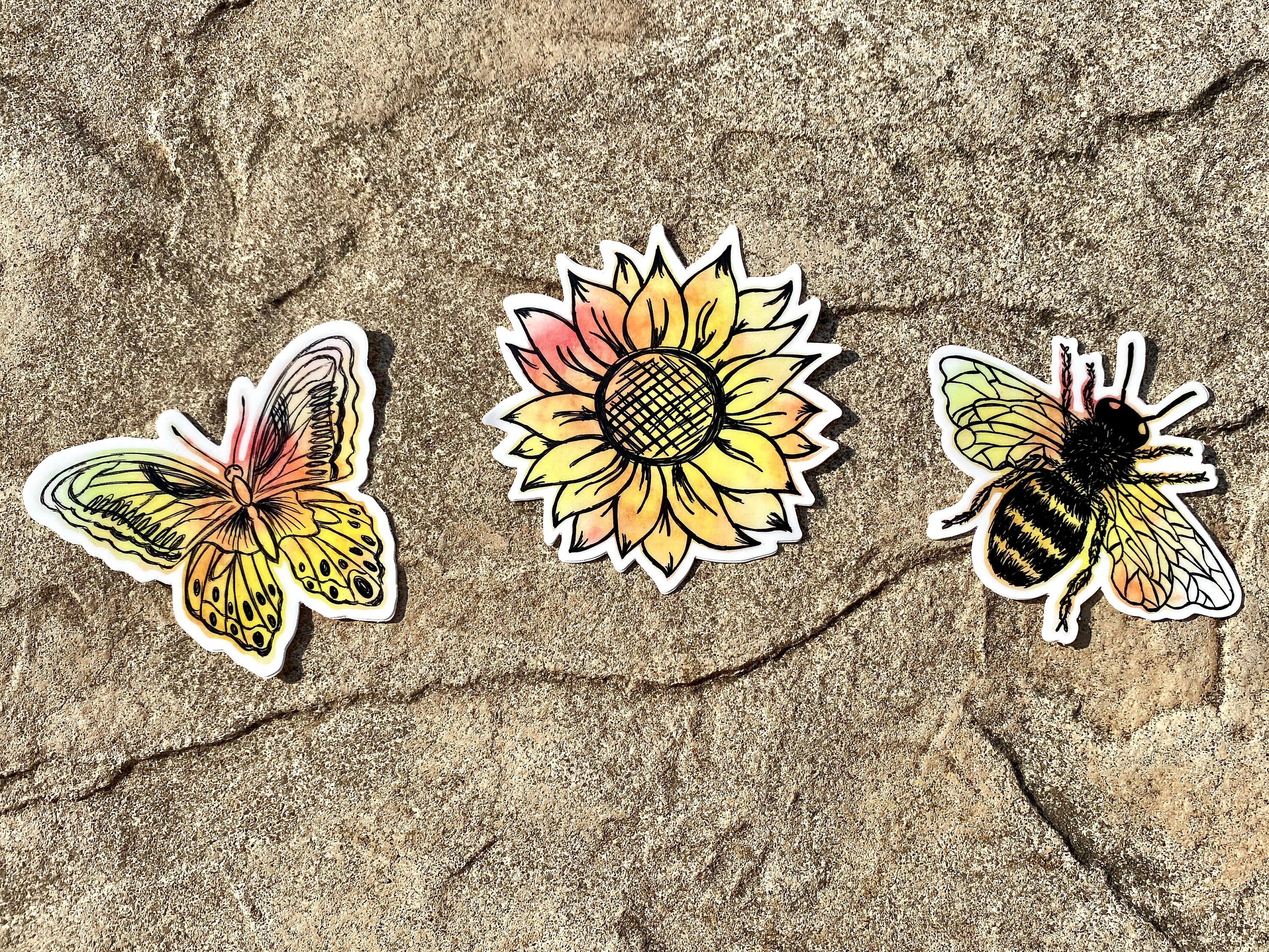 Watercolor Sunflower Sticker Matte Vinyl Water Bottle | Etsy