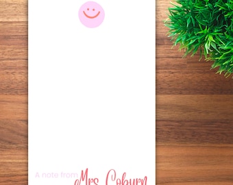 Custom Teacher Name Notepad Cute Teacher Personalized Notepad Back to School Gift Smiley Face Writing Pad School Stationary